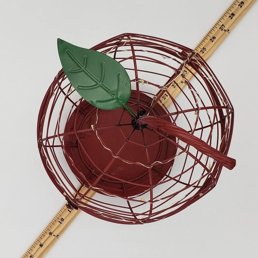 Decorative Red Metal Wire Apple Fairy Lights Hinged Farmhouse Rustic Country